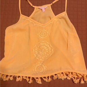 Lilly Pulitzer light coral/orange Embroidered Camisole with tassel fringe